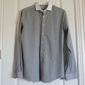 Express 1MX Extra Slim Fit Black and White Bankers Collar Dress Shirt